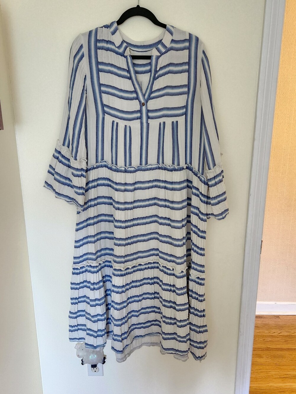 Faherty 100% Organic Cotton Gauze Vida Long Dress Stripes Beachy Boho Nautical L